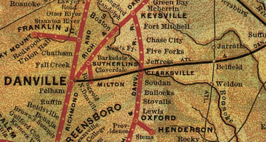 the Richmond and Danville Railroad controlled the Richmond and Mecklenburg Railroad and the Oxford and Clarksville Railroad in 1893
