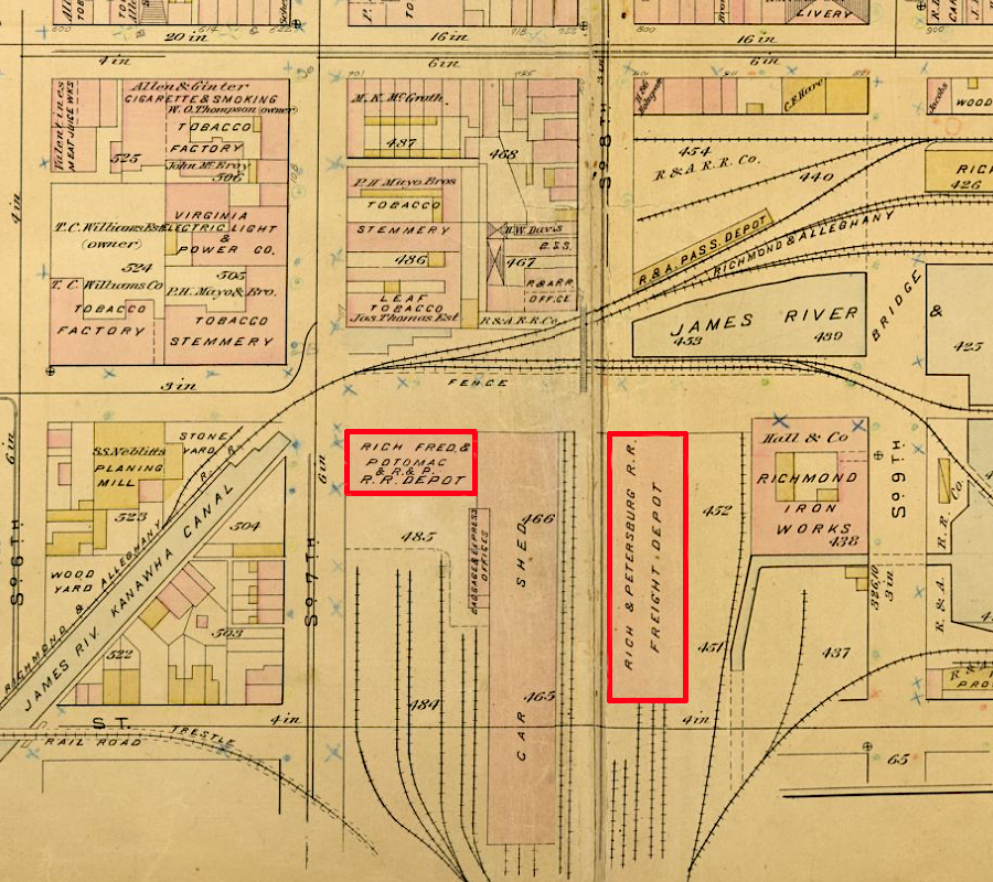 in 1887 the Richmond, Fredericksburg and Potomac (RF&P) and the Richmond and Petersburg railroads opened the Byrd Street Station