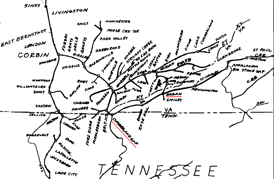 the Louisville and Nashville Railroad carried coke and coal from Southwest Virginia coal fields through tunnels at Cumberland Gap and then Hagans to customers on the Ohio River