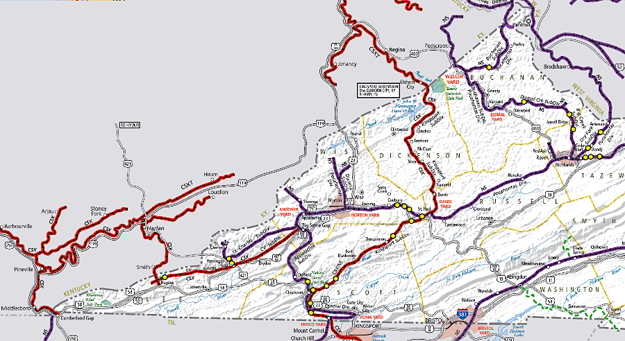 today, just CSX and Norfolk Southern serve the southwestern corner of Virginia