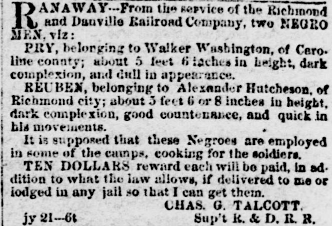 the Richmond and Danville Railroad hired enslaved people from their white owners