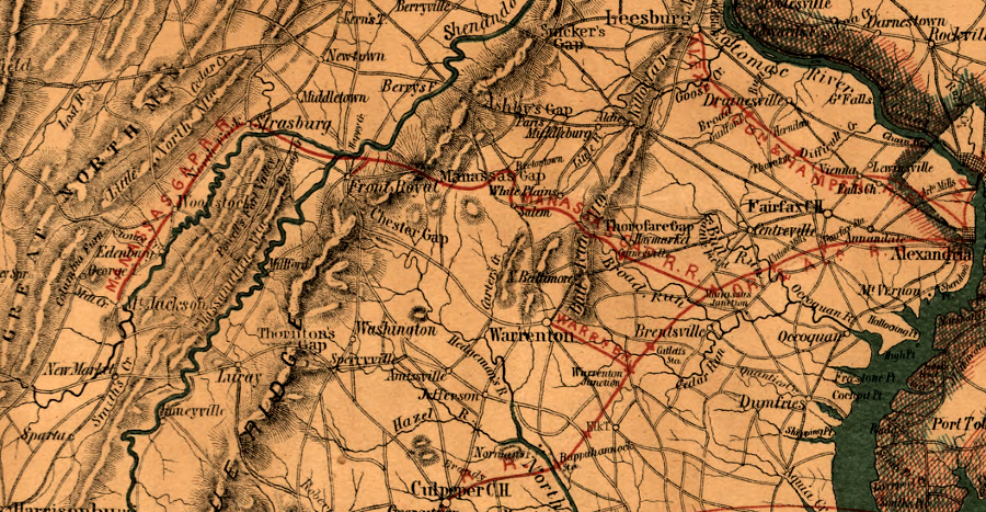 during the Civil War, the railroad network in Northern Virginia connected Alexandria to Mt. Jackson, and the route to Richmond required going through Manassas