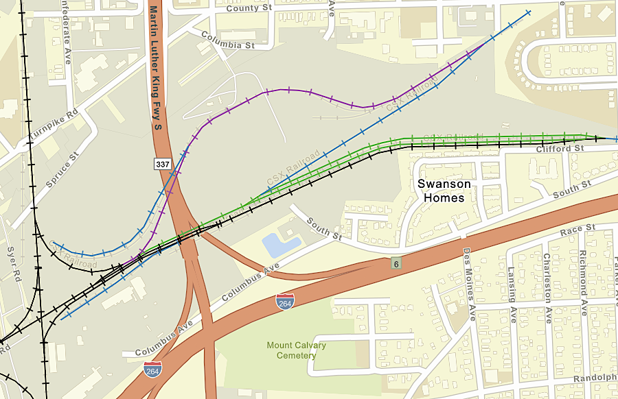 the Norfolk and Portsmouth Belt Line renamed its South Street Yard (green track) as the Hailes Yard in 2026