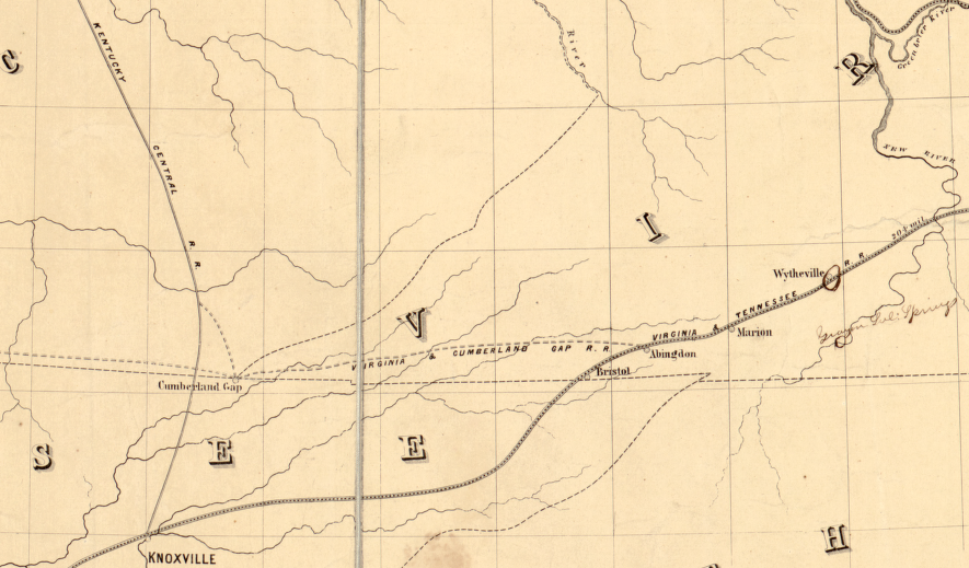 prior to the Civil War, multiple railroads were proposed to Cumberland Gap but none were built