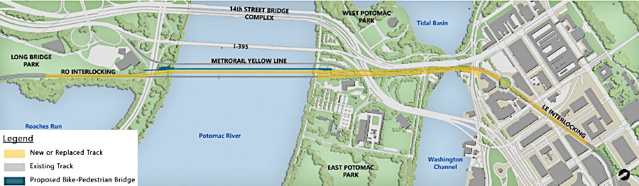 the preferred alternative of the Long Bridge project includes a separate bike/pedestrian bridge, upstream of a new two-track rail bridge