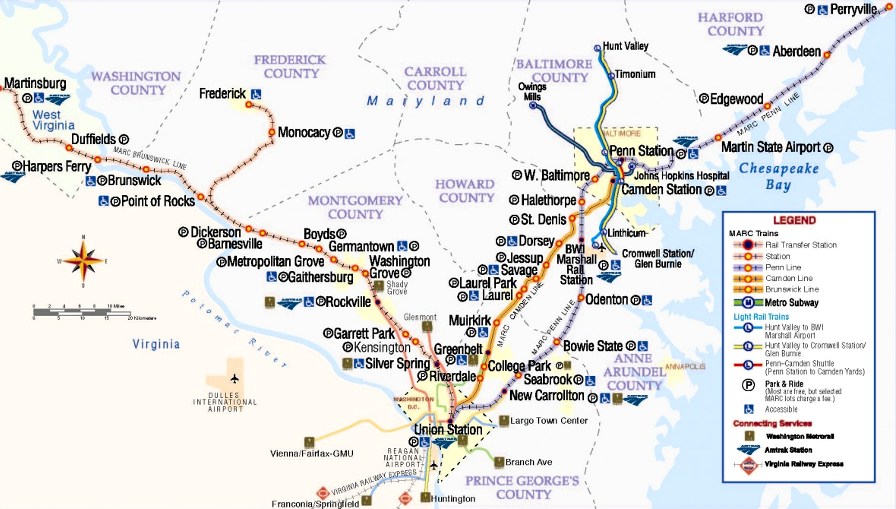 MARC services Maryland, VRE services Virginia - but the two could integrate schedules to run trains more often in each jurisdiction
