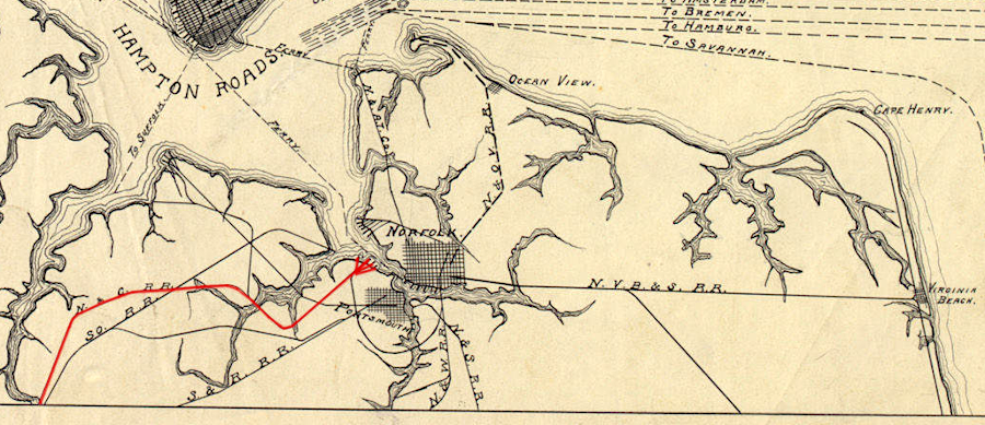 the Norfolk & Carolina Railway had access to the Elizabeth River