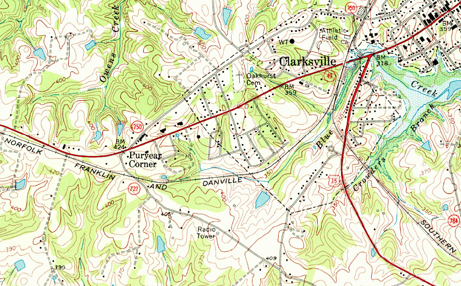 the Norfolk, Franklin & Danville Railway connection with the Southern Railway in Clarksville in 1968