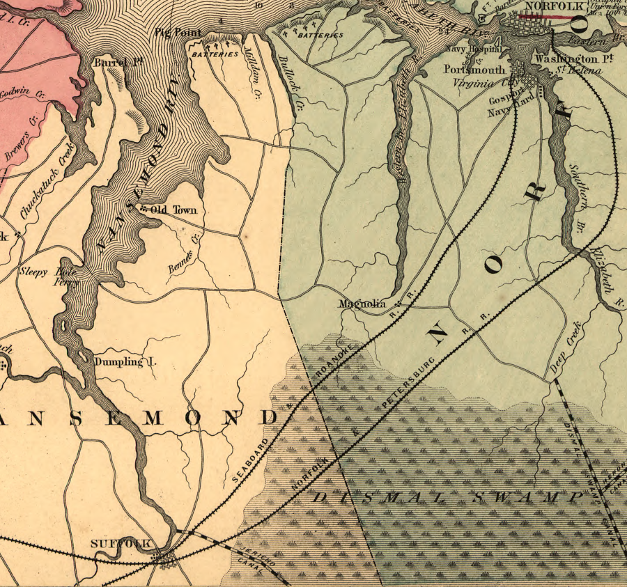 After 1858, Norfolk and Portsmouth had separate railroad connections to inland trade