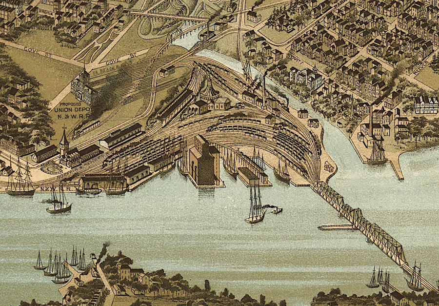 a union station location was identified for the Norfolk and Western Railroad and the Norfolk and Virginia Beach Railroad