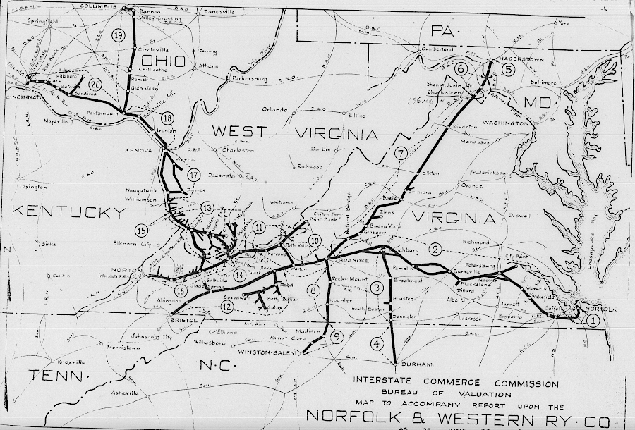 the Norfolk and Western Railway was extended westward to Clumbus and Cincinnati