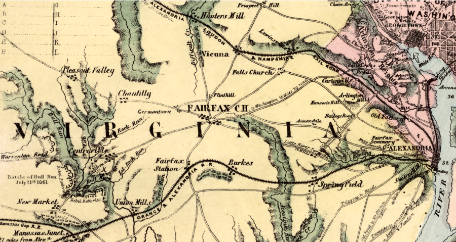 in 1861, the only rail link leading south from Alexandria was via Manassas