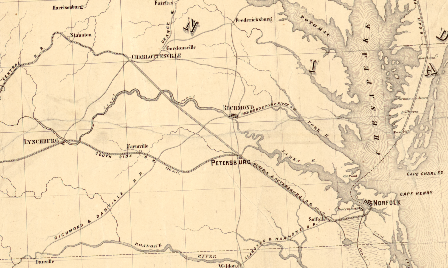 the Norfolk and Petersburg Railroad connected a Hampton Roads port directly to the Piedmont trade, competing with Fall Line ports at Petersburg and Richmond