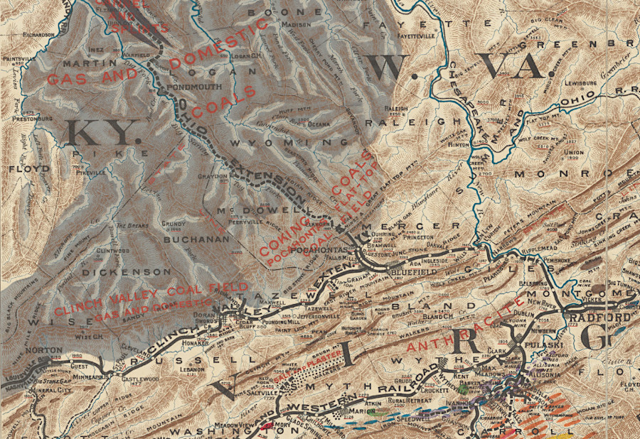 the Norfolk and Western built down the New River into the West Virginia coalfields, with the Clinch Valley Extension to Norton