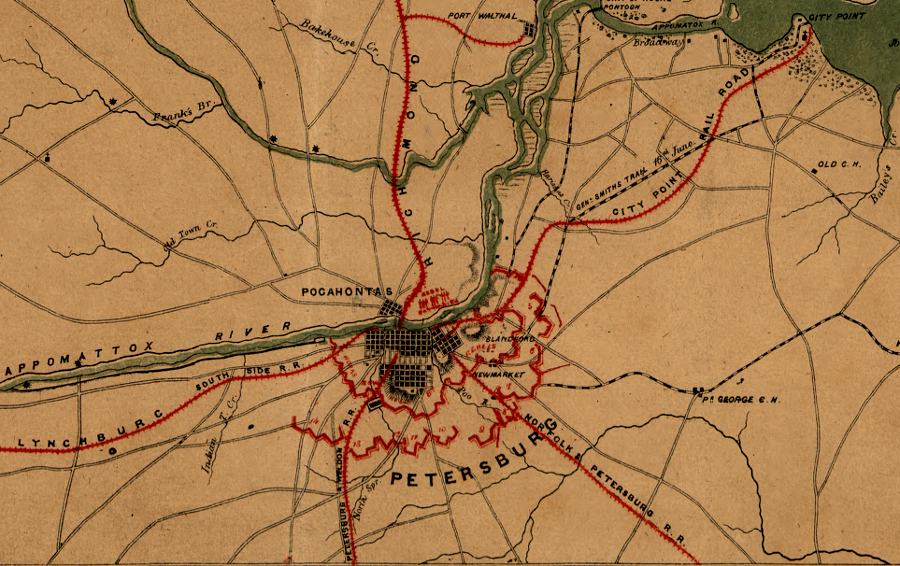 five railroads converged on Petersburg, and blocking supplies flowing through Petersburg ultimately forced the Confederates to evacuate Richmond in April 1865