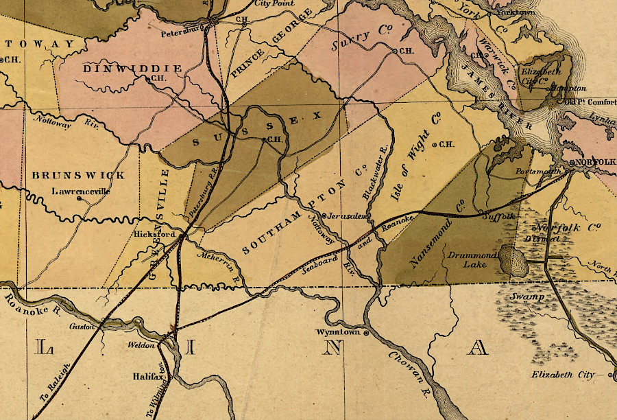 railroads in southern Virginia, 1848