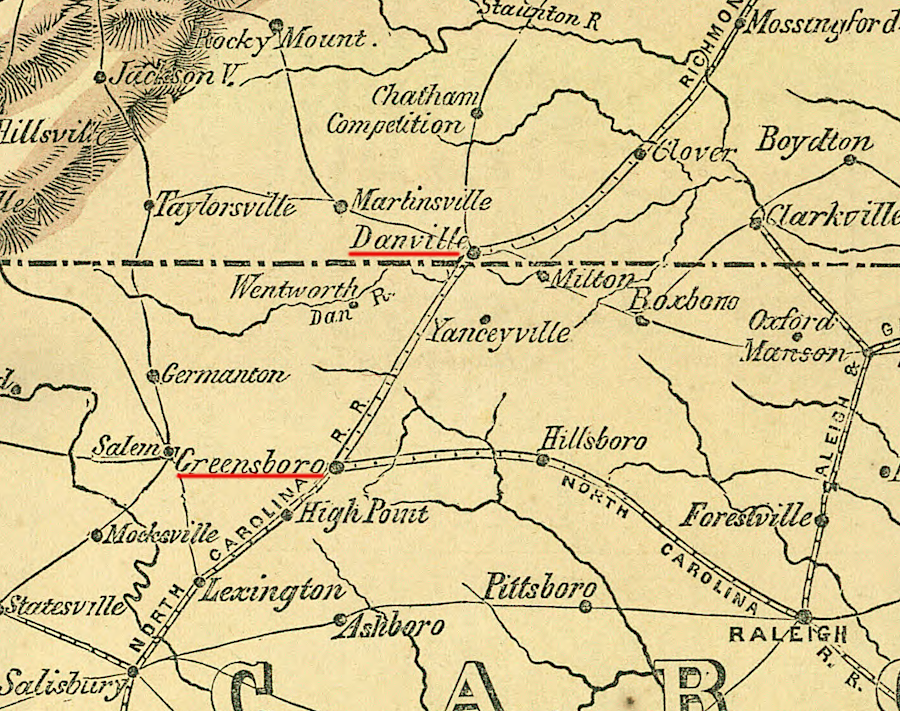 Harpers Weekly incorrectly showed a railroad connection between Danville-Greensboro in 1861