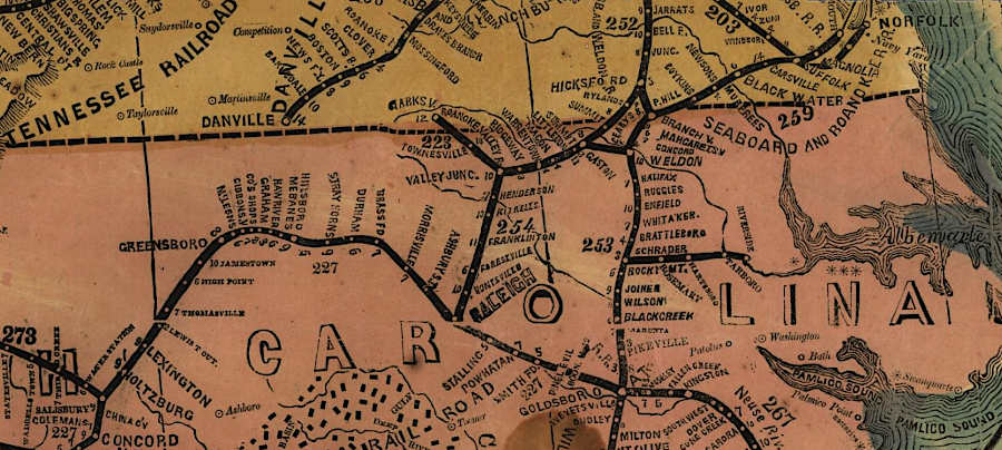 there was no railroad connection between Danville and Greensboro in 1861, at the start of the Civil War