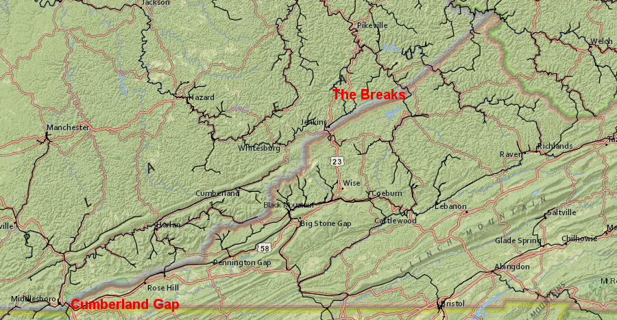 Cumberland Mountain was a barrier to railroads, from Cumberland Gap to the Russel Fork River at the Breaks