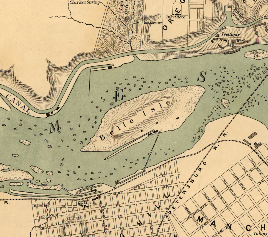 the Richmond and Danville Ralroad built a short branch to Belle Isle in 1851