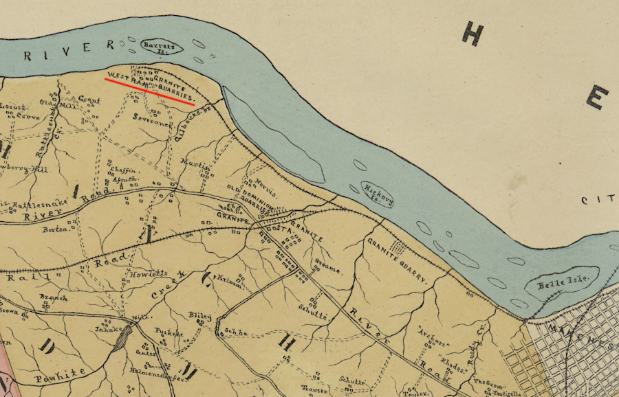 the Richmond and Danville Railroad built a branch line to the Westham granite quarries in Chesterfield County