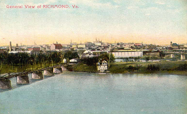 only the pilings of the Richmond and Petersburg Railroad bridge over the James River (left) still remain