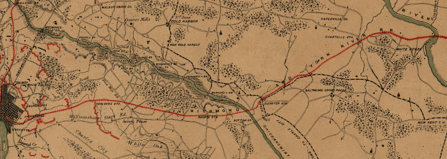 the Richmond and York River Railroad crossed the shallow Chickahominy River and the Pamunkey River to reach deeper water at West Point (headwaters of the York River)