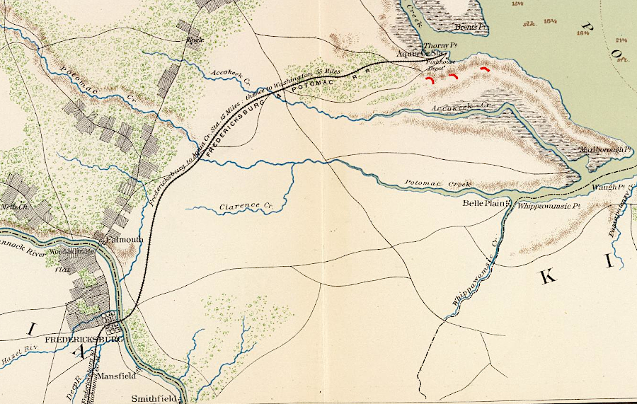 the Richmond, Fredericksburg and Potomac Railroad connected to the Potomac River at Aquia Creek in 1862