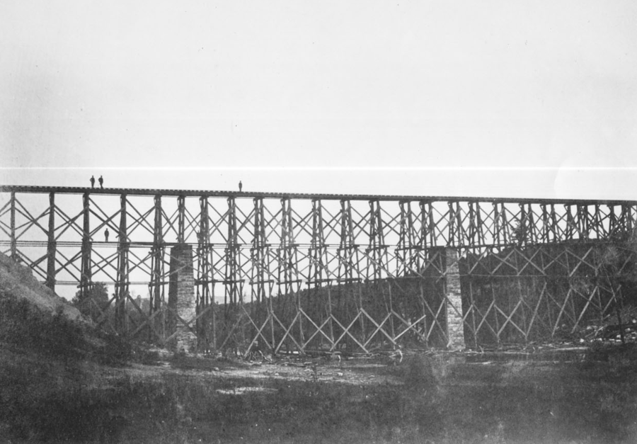 Richmond, Fredericksburg & Potomac Railroad bridge over Potomac Creek, rebuilt in 1862 with what President Lincoln claimed were just cornstalks and beanpoles