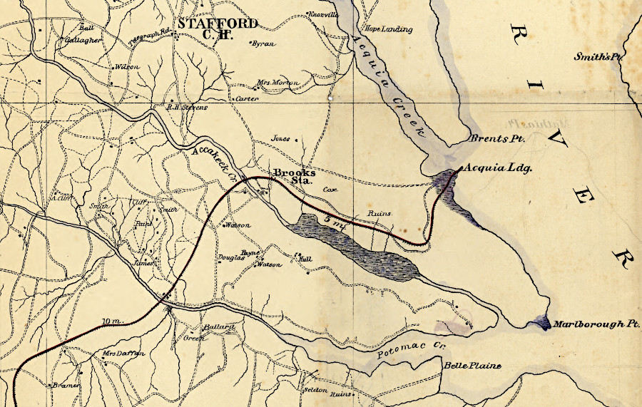 steamboats carried passengers and freight north from Aquia Landing until 1872