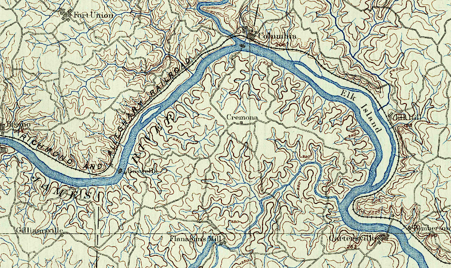 the Richmond and Alleghany Railroad tracks paralleled the James River, offering a water level route through the Blue Ridge to Richmond