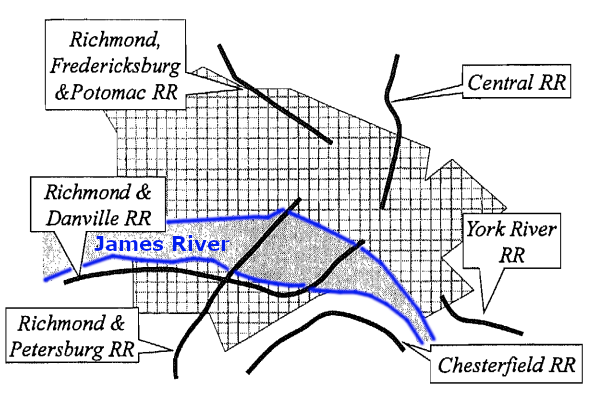 there were six railroads in the Richmond area in 1861, without any joint terminals