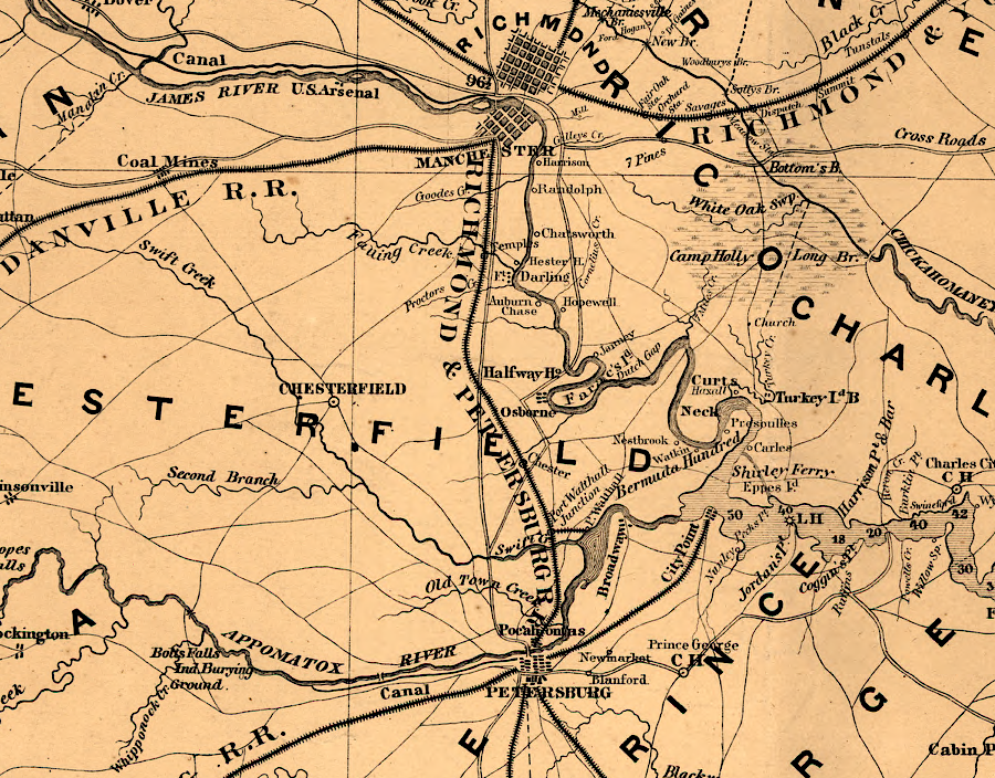 the locations of railroads around Richmond and Petersburg were mapped multiple times during the Civil War