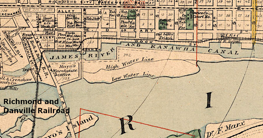 the Richmond, York River and Chesapeake Railroad was connected to the  Richmond and Danville Railroad in 1875