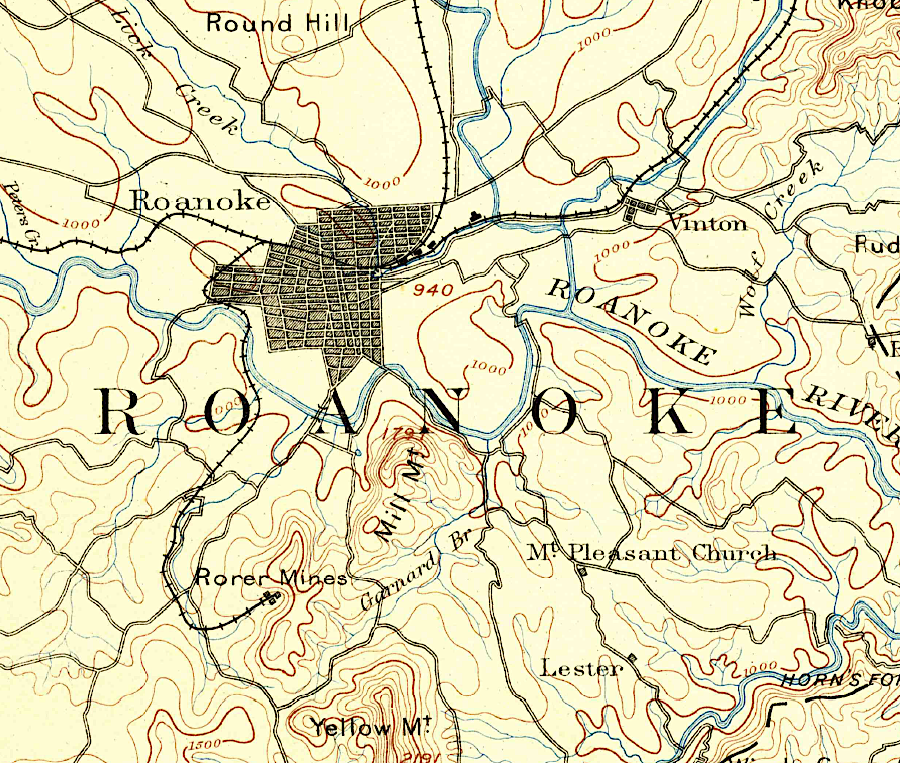 Roanoke before construction of the Roanoke and Southern Railway