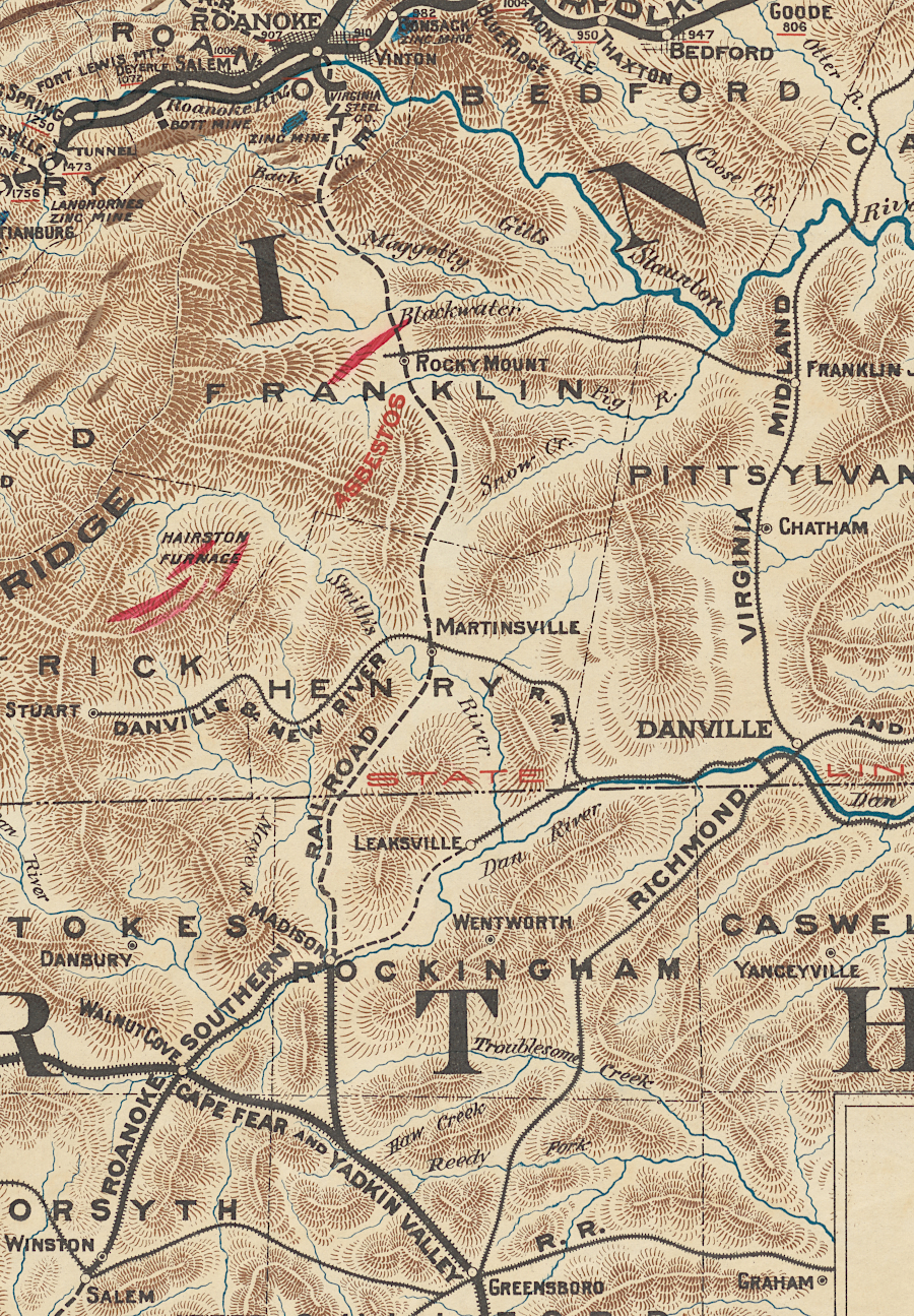 in 1890, the Roanoke and Southern Railway had not built north into Virginia yet