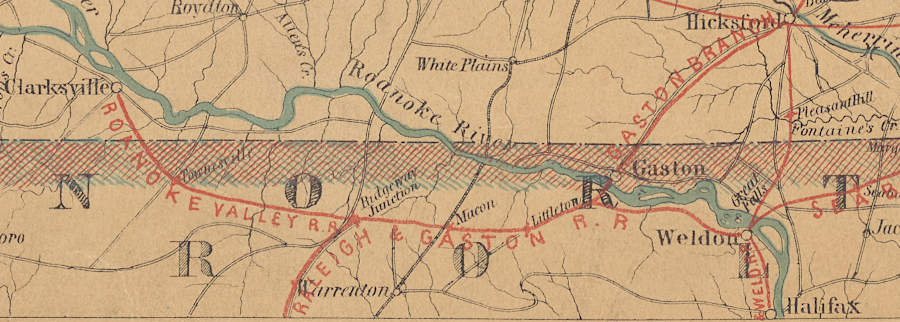the Roanoke Valley Railroad connected to the Raleigh and Gaston Railroad, and cargo could then go to the ports at Petersburg, Portsmouth, or Wilmington