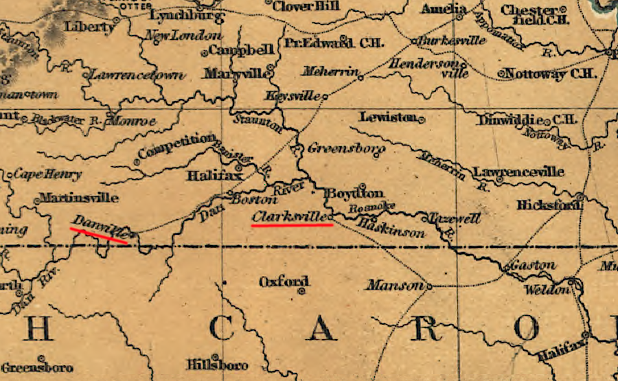before the Civil War, Clarksville was connected to the railroad network via Manson, North Carolina rather than to the Richmond and Danville Railroad