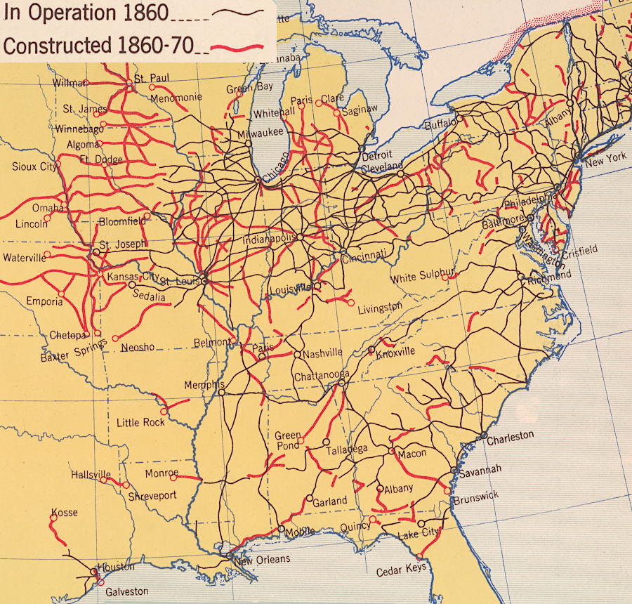in 1870, the railroad network in Virginia connected to few destinations outside the state