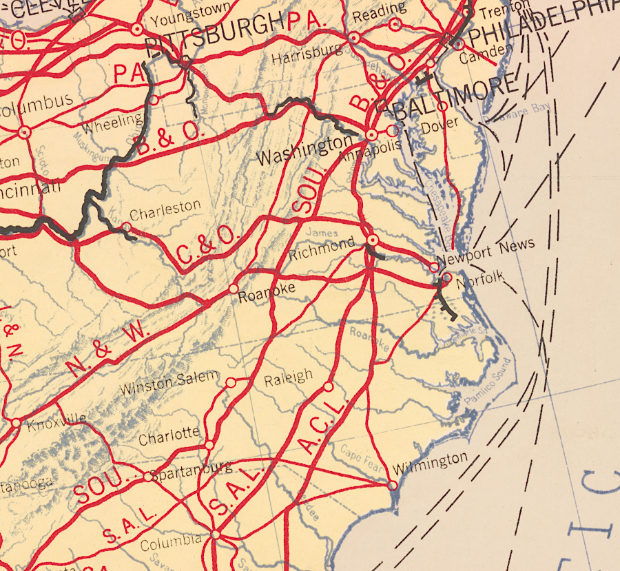 in 1918, the Seaboard Air Line (SAL) and Atlantic Coast Line (ACL) railroads were competing for traffic in southeastern Virginia