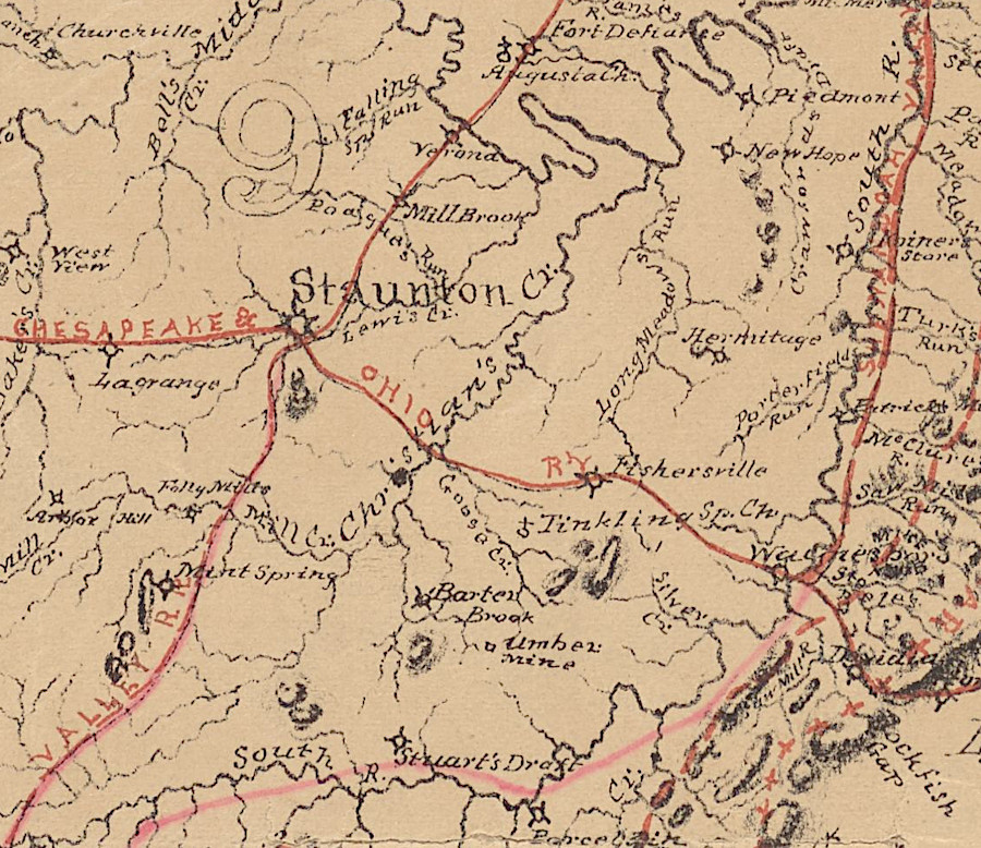 the Shenandoah Valley Railroad connected with the Chesapeake and Ohio in Waynesboro, while the Valley Railroad connected in Staunton