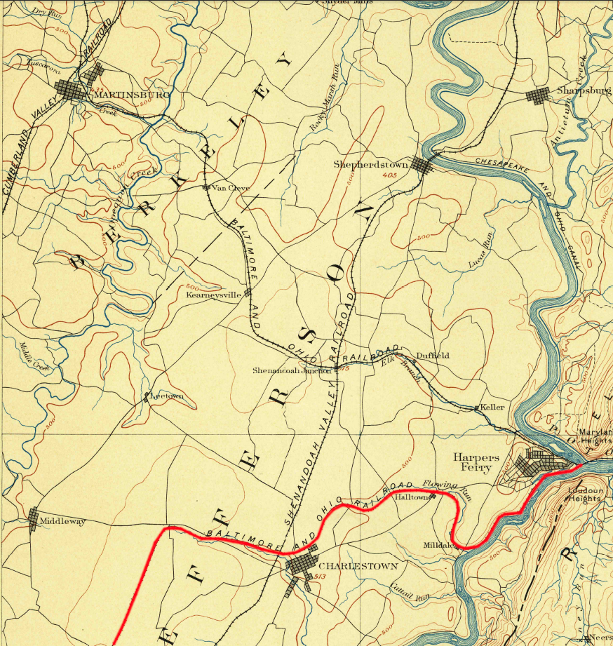 by 1893, the Winchester and Potomac Railroad red line) was just one of multiple railroads in the northern end of the Shenandoah Valley