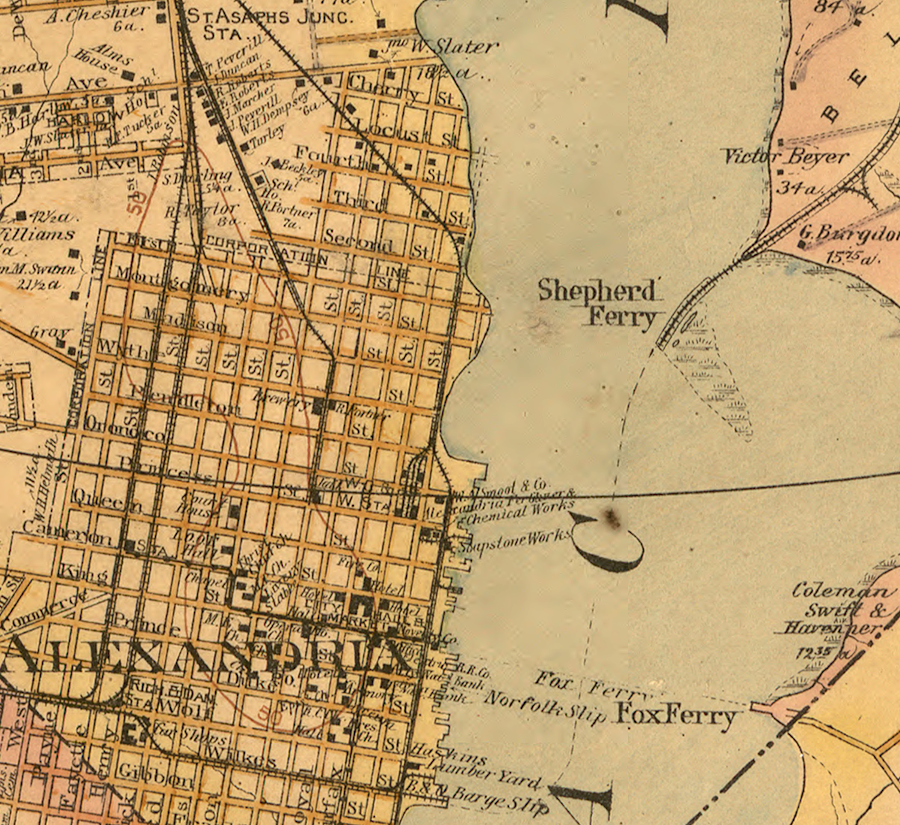 the Baltimore and Ohio Railroad operated a car float from Shepherds Ferry to the Alexandria waterfront from 1874 until Potomac Yard was built