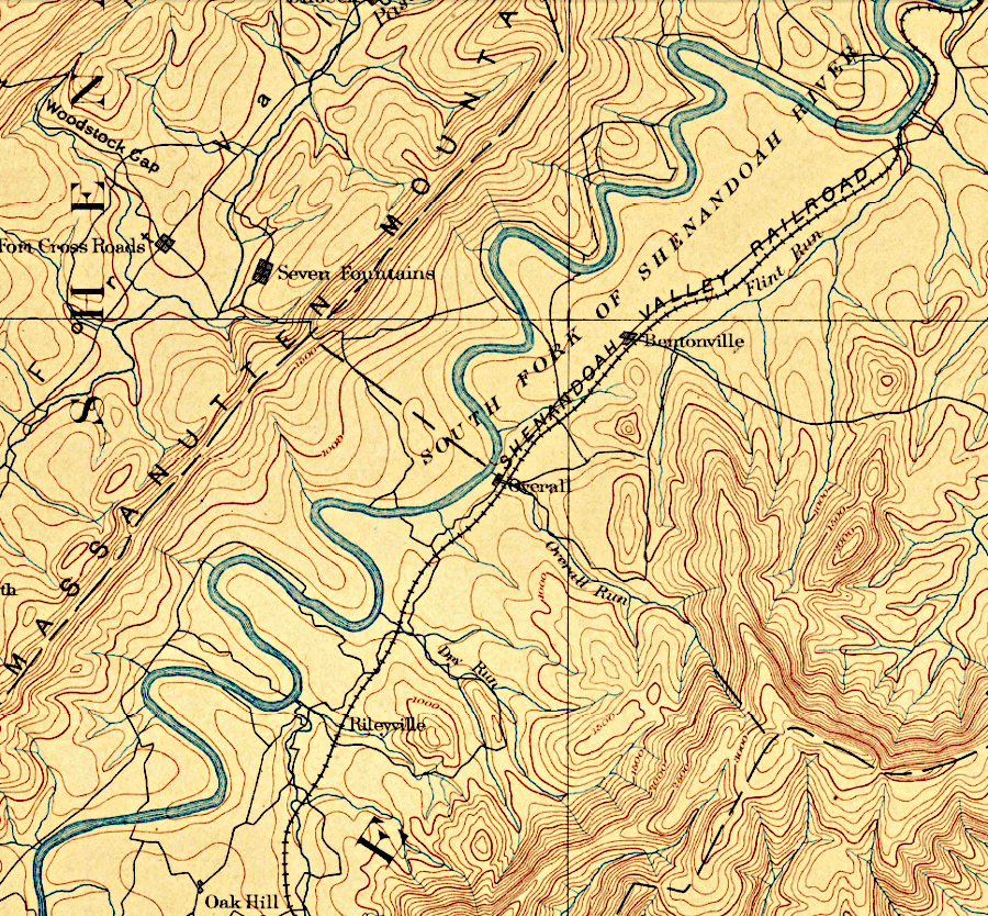 the Shenandoah Valley Railroad built trestles over tributaries flowing west into the South Fork of the Shenandoah River