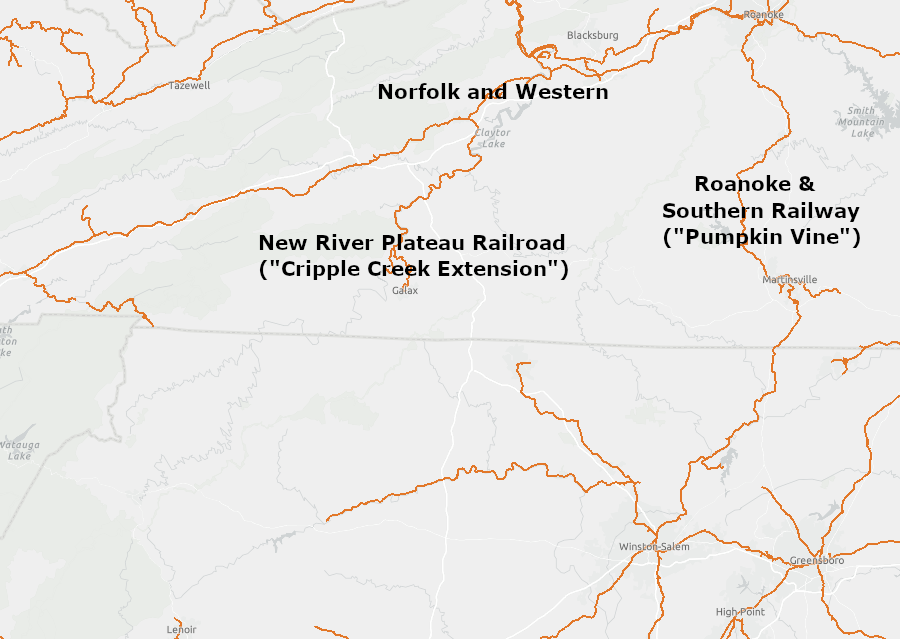 the Norfolk and Western Railway acquired control of both the New River Plateau Railroad (1889) and the Roanoke & Southern Railway (1896)