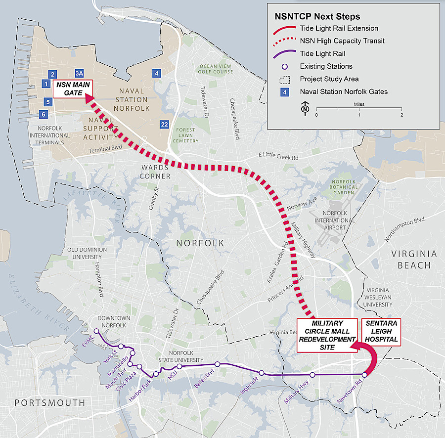 The Tide planned to grow north to Military Circle and Naval Station Norfolk, after being blocked from extending eastward into Virginia Beach