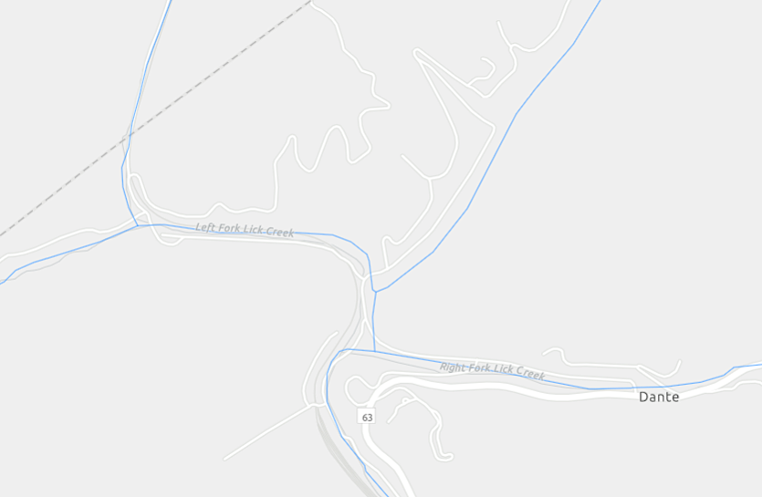 Dante was previously called Turkey Foot, based on the shape of three forks of Lick Creek which converged there