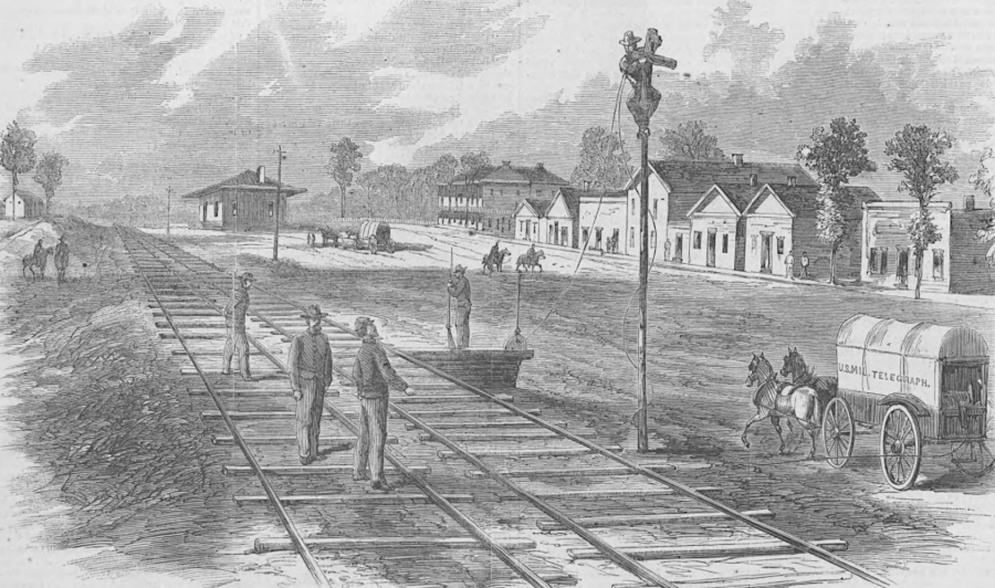 the US Military Railroad installed telegraph lines where it repaired southern railroads for use by the Union armies