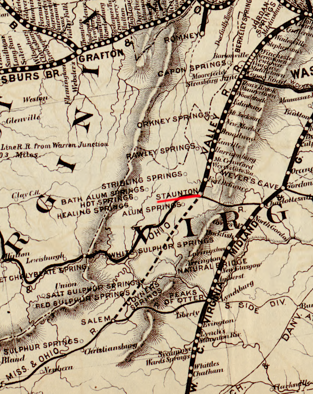 in 1878, the Baltimore and Ohio Railroad had not completed track south of Staunton