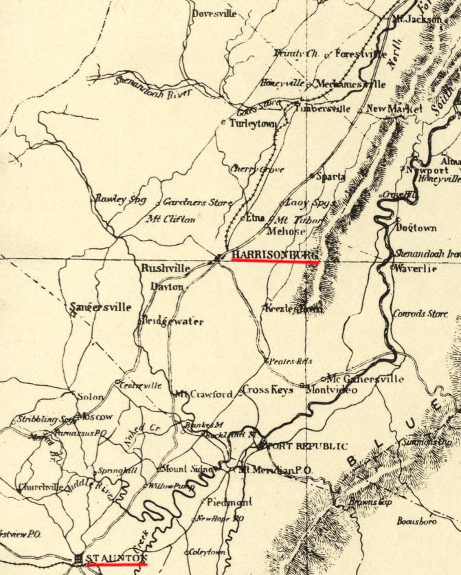 the Valley Railroad started at Harrisonburg, and headed south past Staunton to Salem